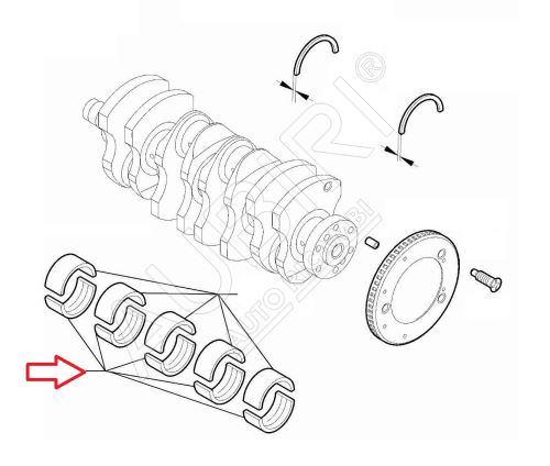 Hlavné ložisko kľuký Fiat Ducato od 2021 2,2D 1,832-1,836 spodné, červené