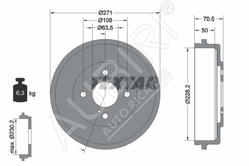 Brzdový bubon Ford Transit Courier od 2014 zadný, 228,2 mm